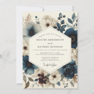 Invitación Boda Botánica Malhumorada Azul Pizarra