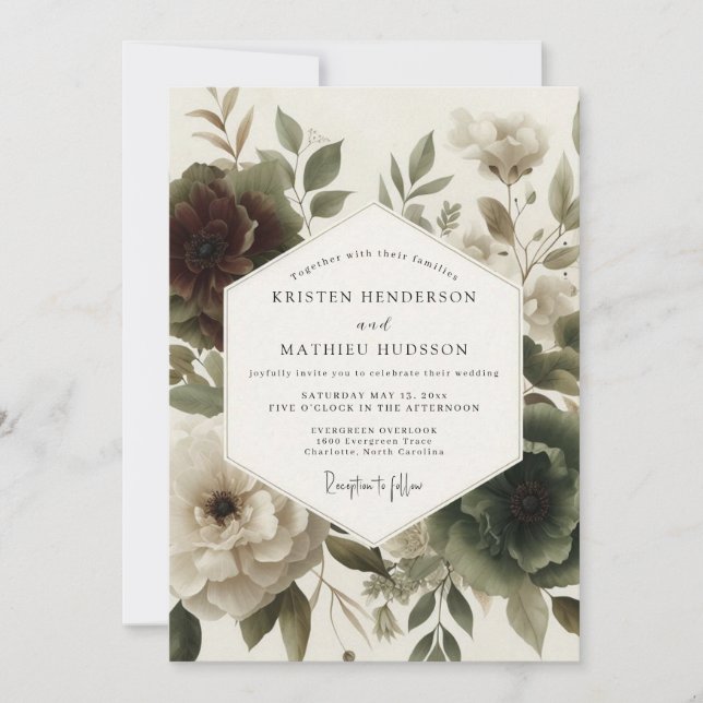 Invitación Boda Botánica Malhumorada Borgoña (Anverso)