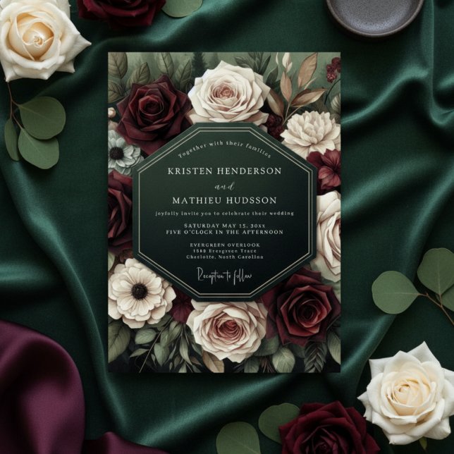 Invitación Boda Botánica Malhumorada Borgoña (Subido por el creador)