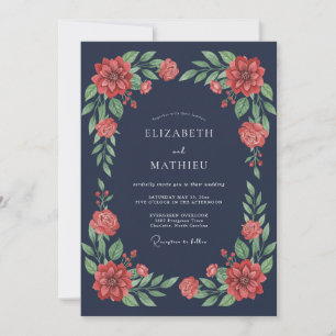 Invitación Boda Botánica Malhumorada de Azul Marino