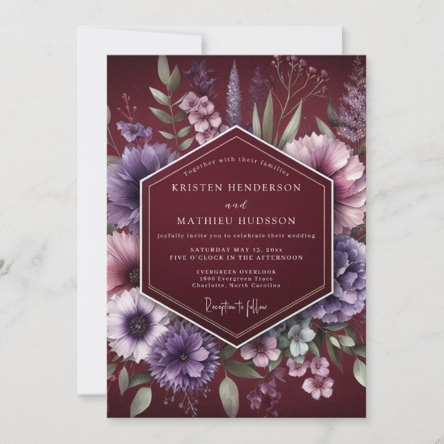 Invitación Boda Botánica Malhumorada de Borgoña (Anverso)
