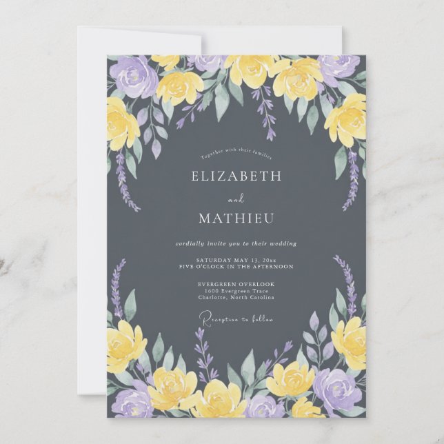 Invitación Boda Botánica Malhumorada Gris Carbón (Anverso)