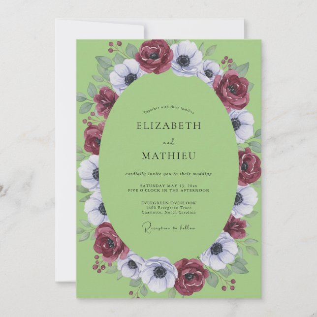 Invitación Boda Botánica Malhumorada Verde Lima (Anverso)