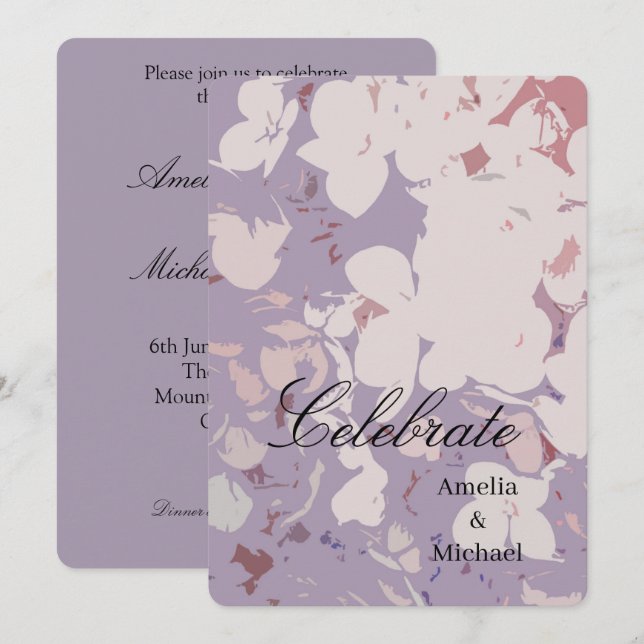 Invitación Boda botánica malva (Anverso / Reverso)