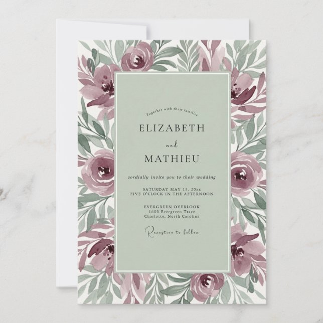 Invitación Boda Botánica Mauve Malhumorada (Anverso)