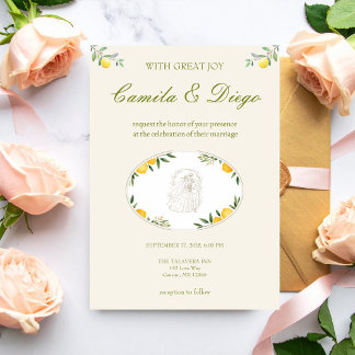 Invitación Boda Botánica Mediterránea de Cítricos y Olivos
