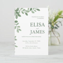 Invitación Boda Botánica Mínima Personalizada Verde Salvia