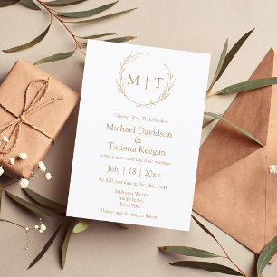 Invitación Boda Botánica Minimalista con Monograma Natural