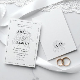 Invitación Boda Botánica Minimalista en Blanco y Negro