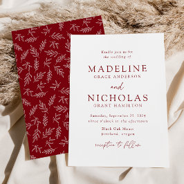 Invitación Boda Botánica Minimalista Moderna de Borgoña