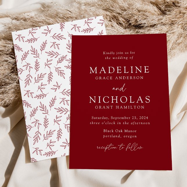 Invitación Boda Botánica Minimalista Moderna de Borgoña (Subido por el creador)