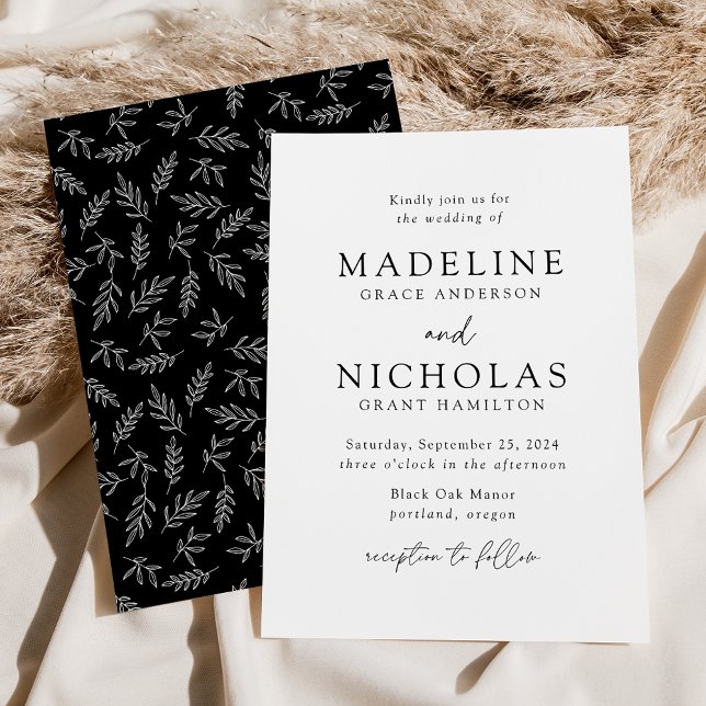 Invitación Boda Botánica Minimalista Moderna Negra (Subido por el creador)