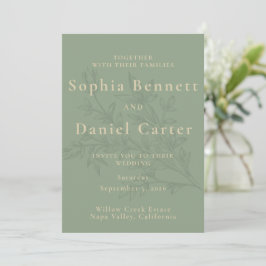 Invitación Boda Botánica Minimalista Verde Sage