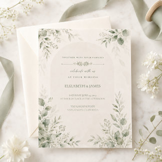 Invitación Boda Botánica Minimalista Verde Salvia