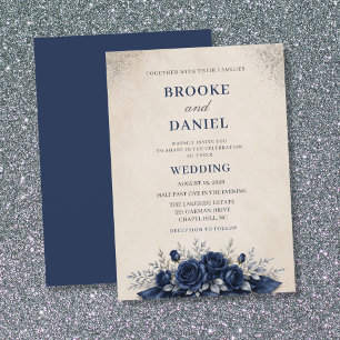 Invitación Boda Botánica Moderna con Rosas Azules