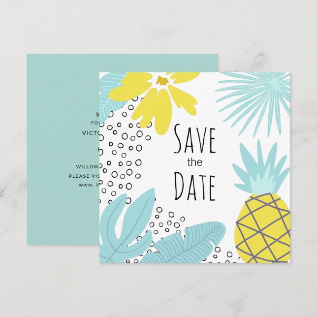 Invitación Boda botánica moderna de verano Salven la fecha (Anverso / Reverso)