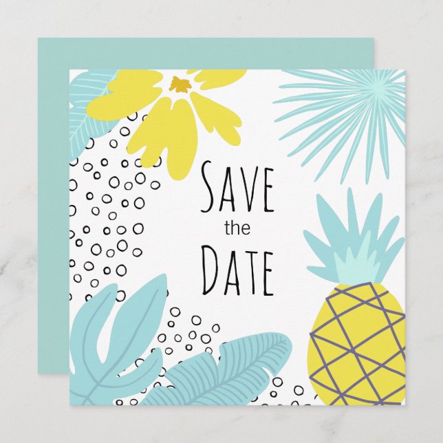 Invitación Boda botánica moderna de verano Save the Date (Anverso / Reverso)