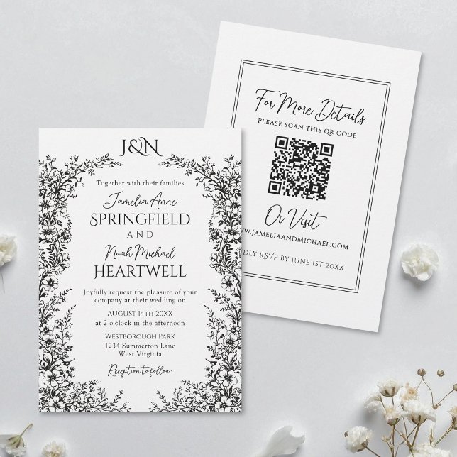 Invitación Boda Botánica Moderna en Blanco y Negro (Subido por el creador)