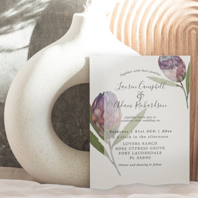 Invitación Boda Botánica Moderna Protea Morada (Subido por el creador)