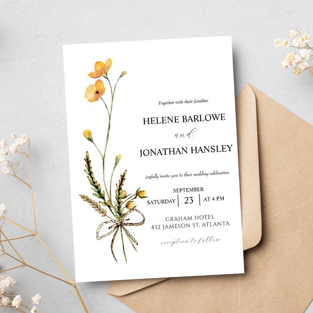 Invitación Boda Botánica Moderna Rustica Elegante (Wildflower Botanical Modern Rustic Elegant Wedding Invitation)