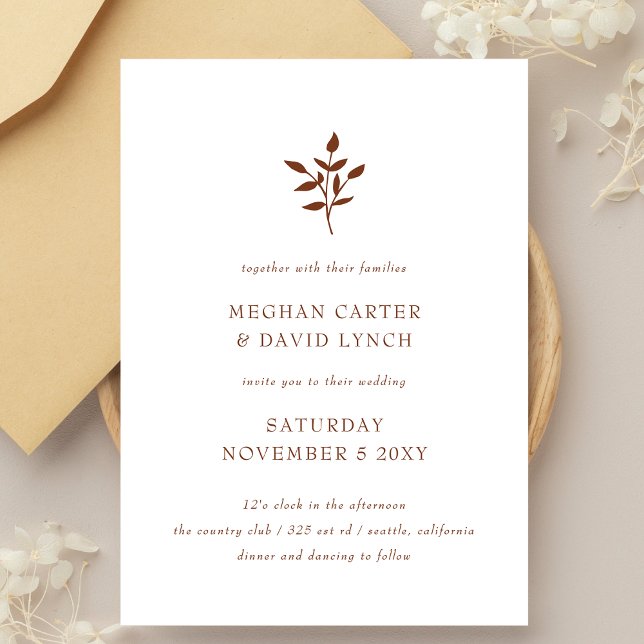Invitación Boda Botánica Moderna Simple Terracota Rústica (Subido por el creador)
