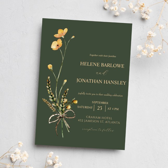 Invitación Boda Botánica Moderna y Verde de Flor Silvestre (Wildflower Green Botanical Modern Elegant Wedding Invitation)