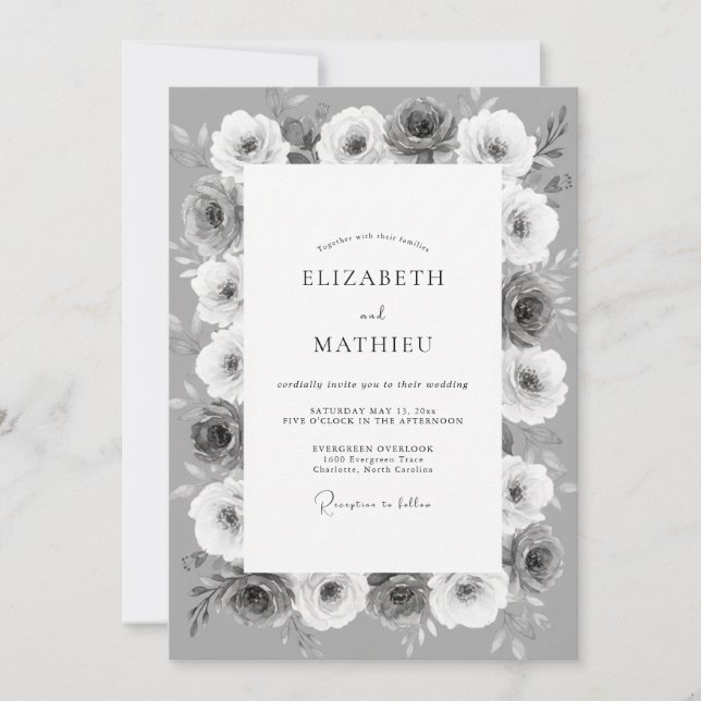 Invitación Boda Botánica Monocroma de Plata (Anverso)