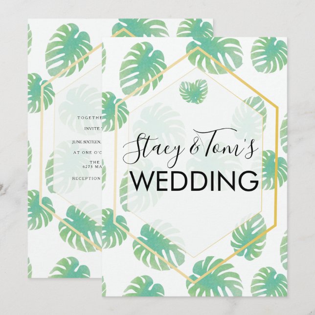Invitación Boda Botánica Monstera Tropical Dibujada a Mano (Anverso / Reverso)