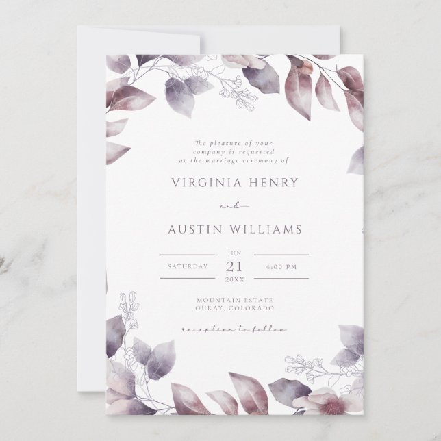 Invitación Boda Botánica Morada (Anverso)