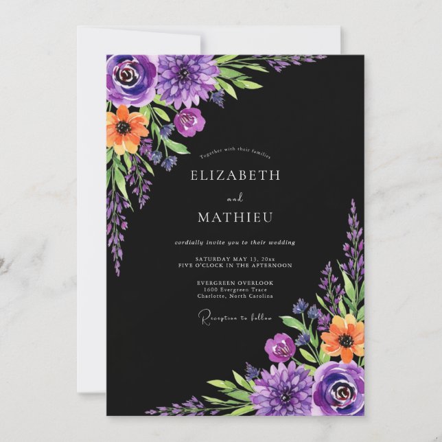 Invitación Boda Botánica Morada y Malhumorada (Anverso)