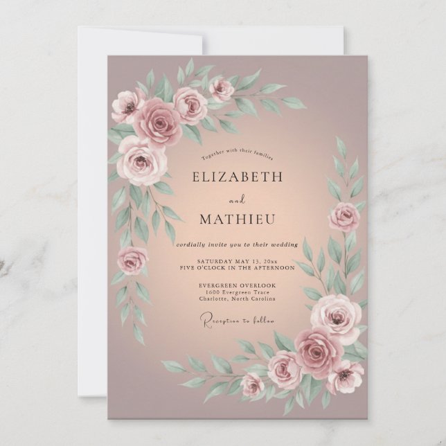 Invitación Boda Botánica Muteda Malva (Anverso)