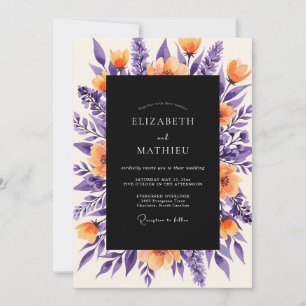 Invitación Boda Botánica Naranja Profunda Púrpura Negrita