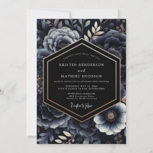 Invitación Boda Botánica Navy Moody