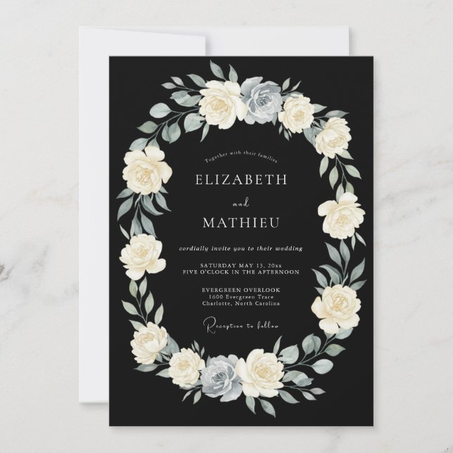 Invitación Boda Botánica Negra y Melancólica (Anverso)