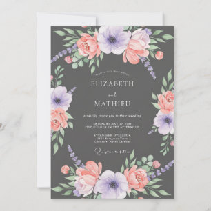 Invitación Boda Botánica Negrita Gris Carbón