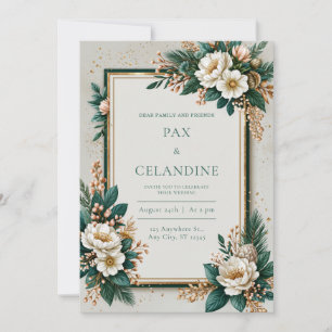 Invitación Boda Botánica Neutral de Aguja de Pino Dorada