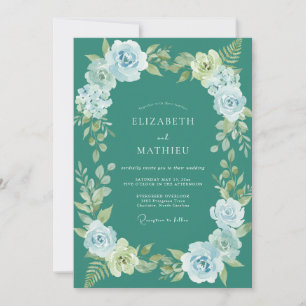 Invitación Boda Botánica Niebla Teal