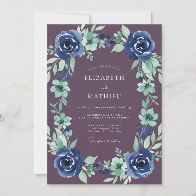 Invitación Boda Botánica Noble Ciruela (Anverso)