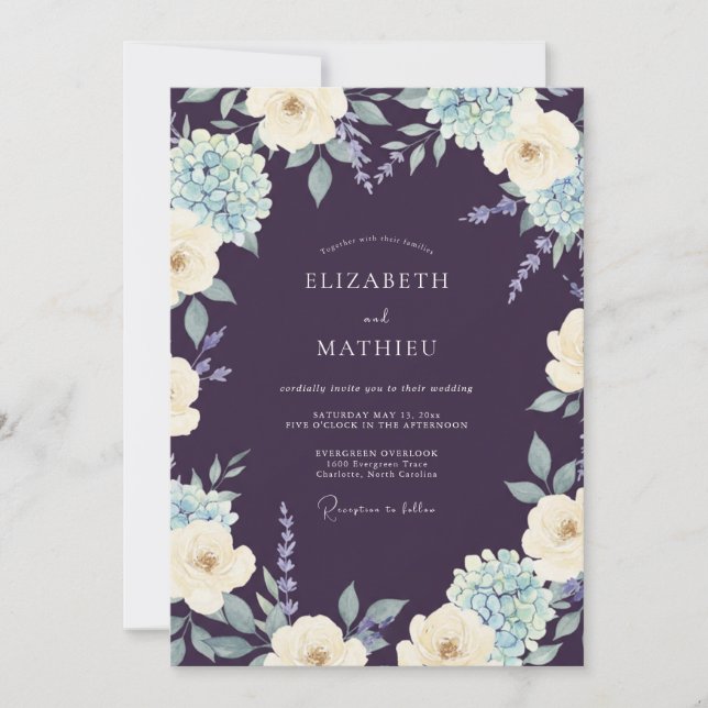 Invitación Boda Botánica Noble Ciruela Profunda (Anverso)