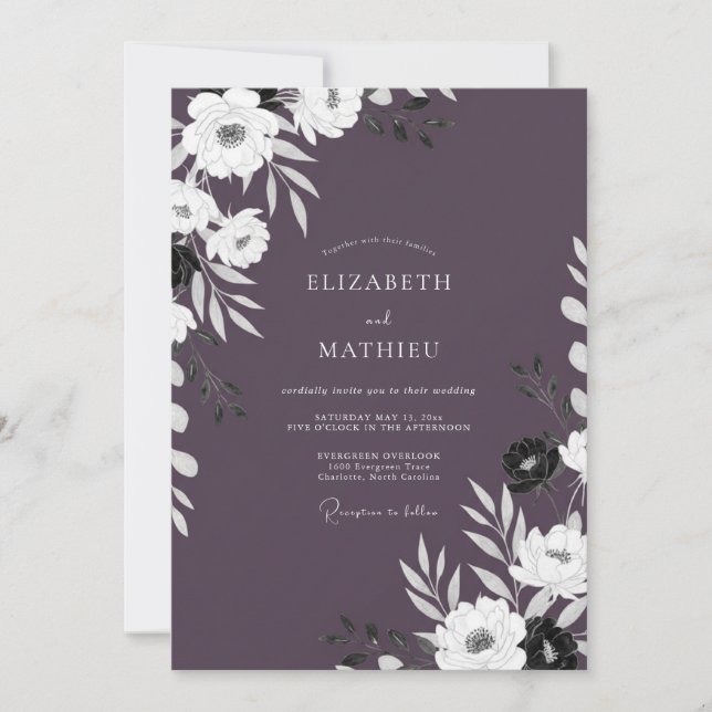 Invitación Boda Botánica Nocturna de Chic Malva (Anverso)