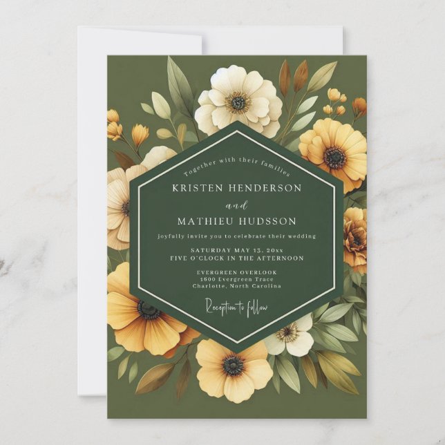 Invitación Boda Botánica Oliva Dorada (Anverso)