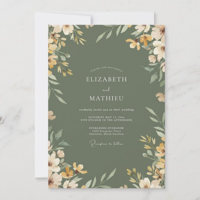 Invitación Boda Botánica Oliva Ocra (Anverso)