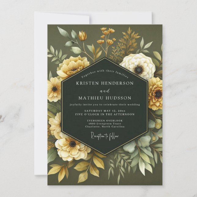 Invitación Boda Botánica Oliva Ocra (Anverso)
