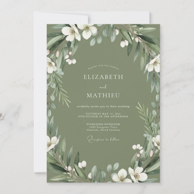 Invitación Boda Botánica Oliva Verde Tenue (Anverso)