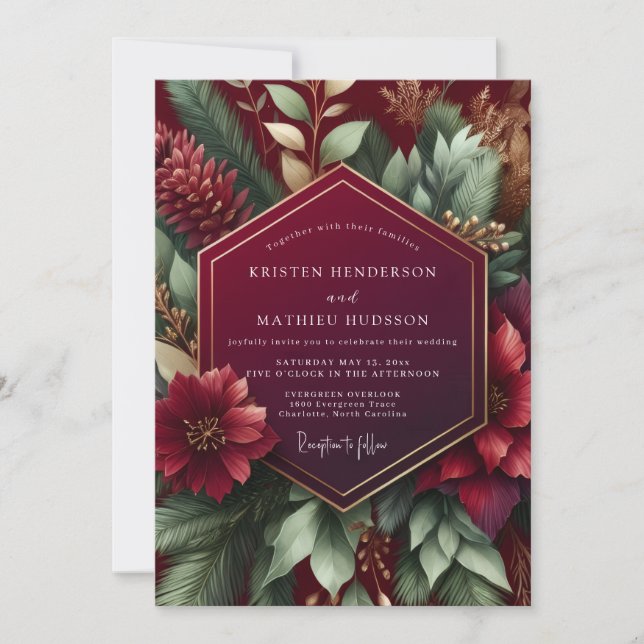 Invitación Boda Botánica Opulenta de Borgoña (Anverso)