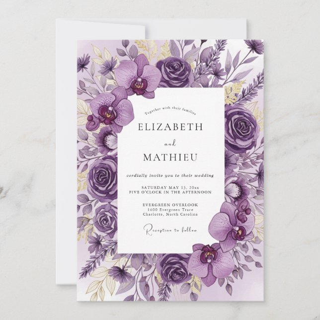 Invitación Boda Botánica Opulenta de Ciruela (Anverso)
