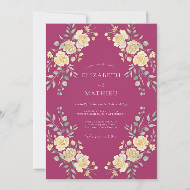 Invitación Boda Botánica Opulenta Magenta (Anverso)