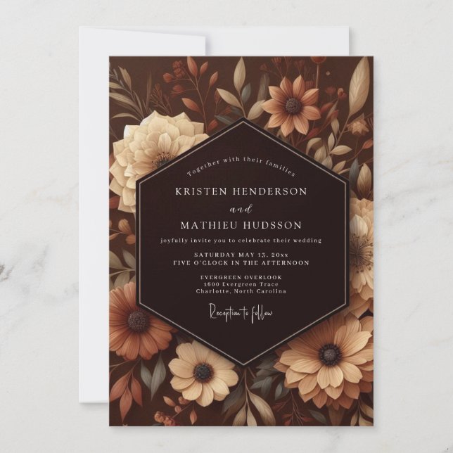Invitación Boda Botánica Opulenta Marrón (Anverso)
