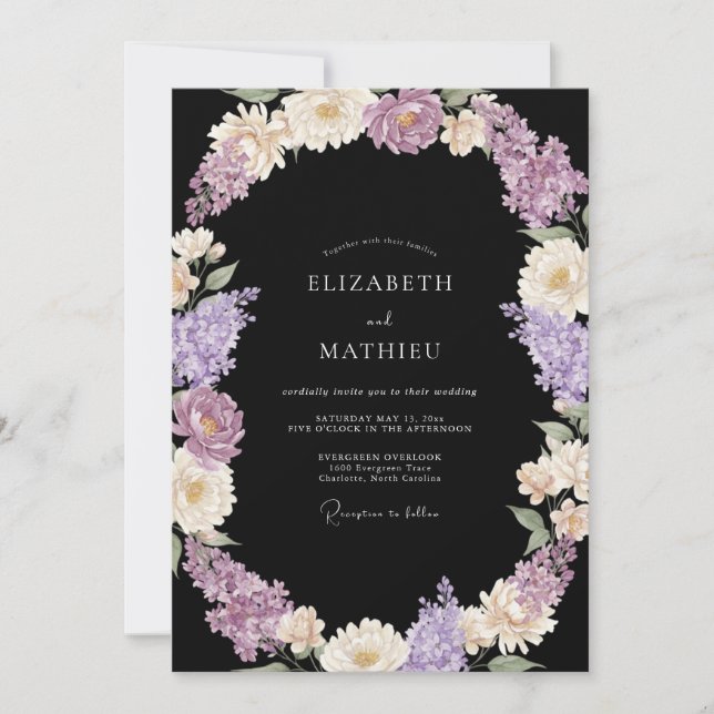 Invitación Boda Botánica Opulenta Negra (Anverso)