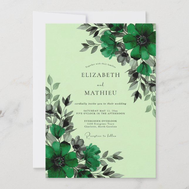 Invitación Boda Botánica Opulenta Verde Esmeralda (Anverso)